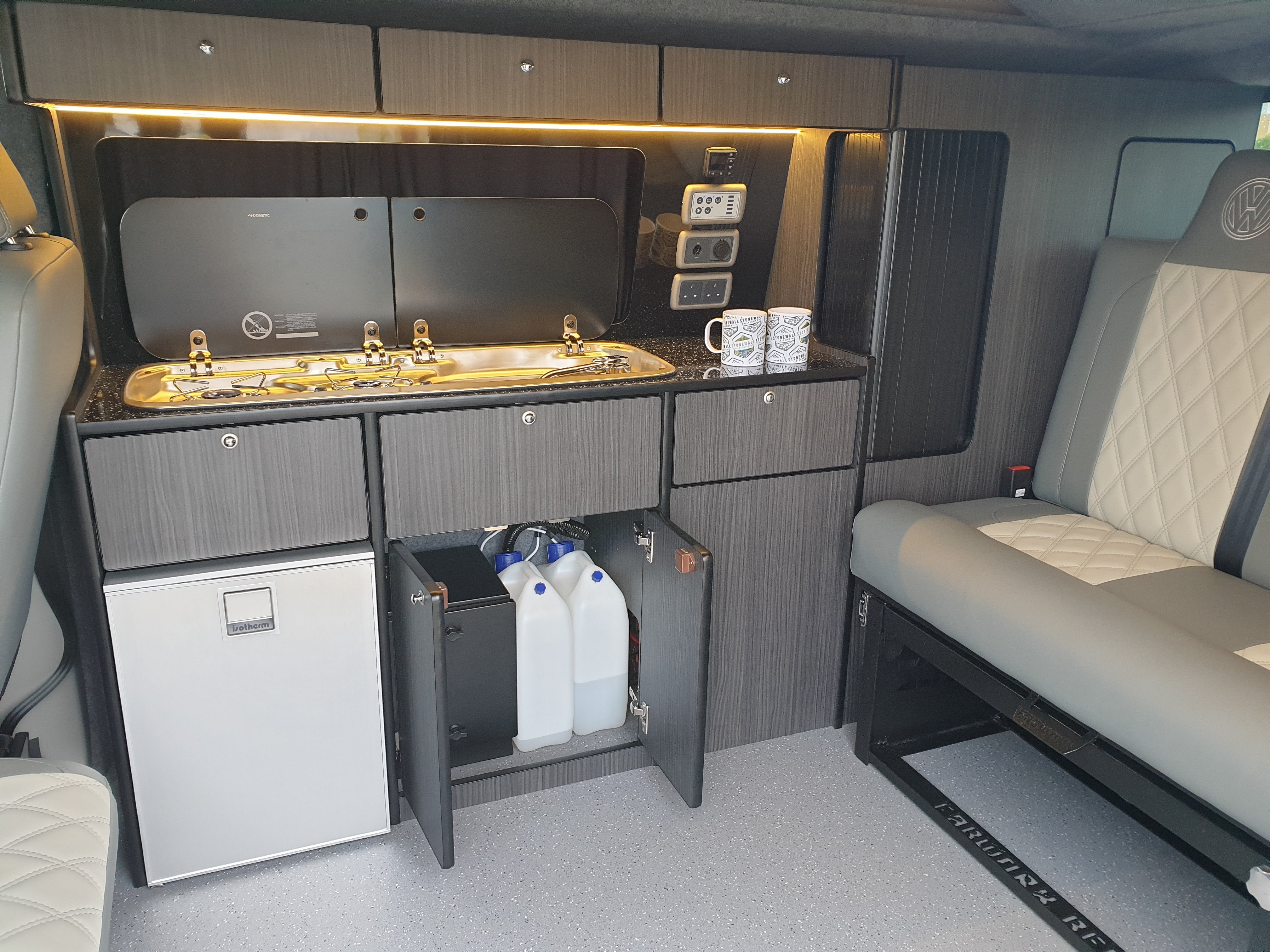 VW Van Conversion with Full Kitchen Installation Including Sink, Hob, Water, Gas Locker and Fridge